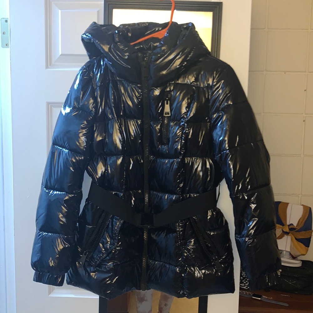 High shine Calvin Klein hooded puffer jacket